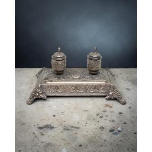 Silver-plated Metal Inkwell – 19th Century